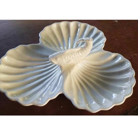 Fun Fitz & Floyd MCM Vintage Koi Fish Triple Section Clam Shell Serving Dish - Picture 6 of 8